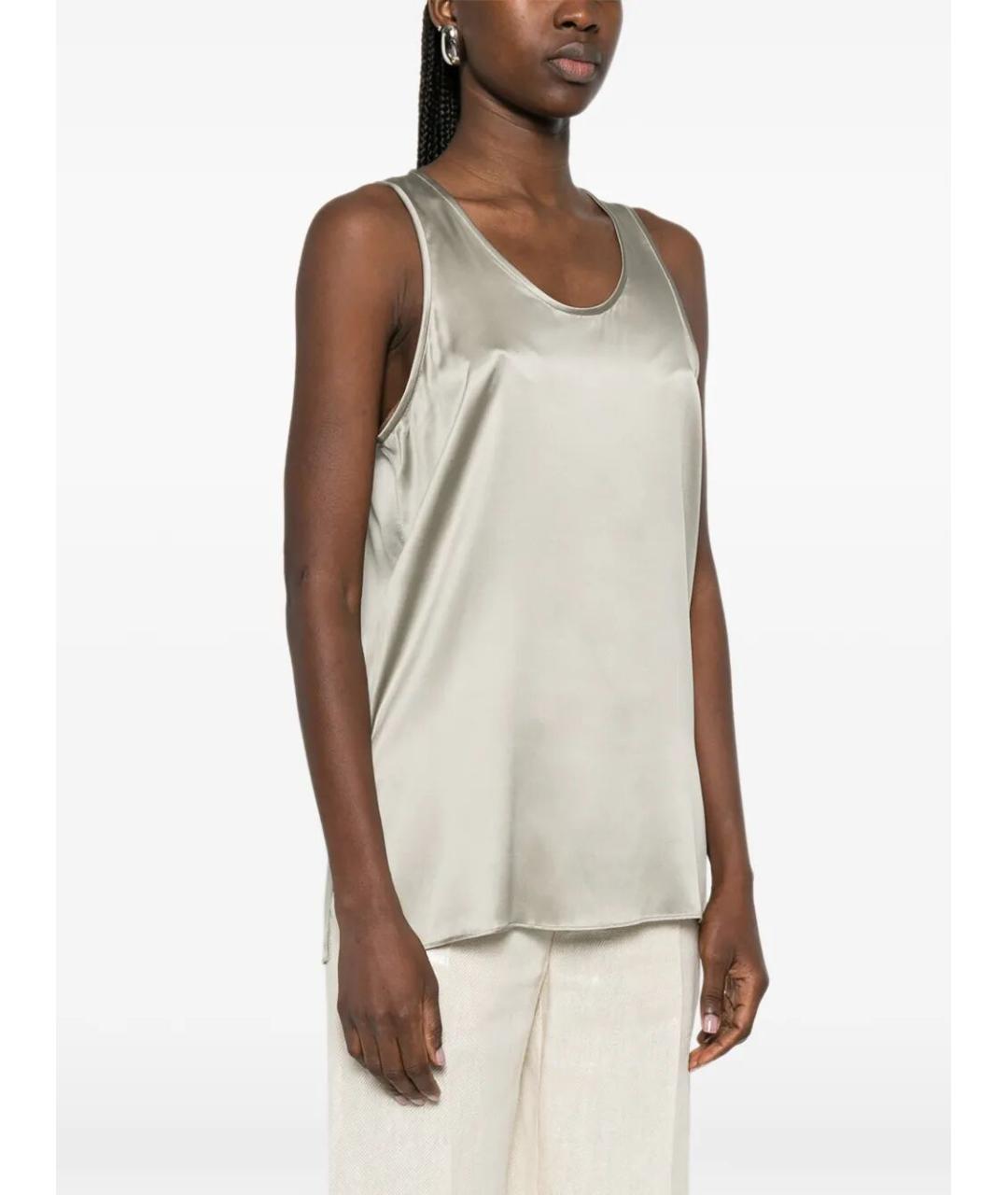 BRUNELLO CUCINELLI Антрацитовая шелковая блузы, фото 5