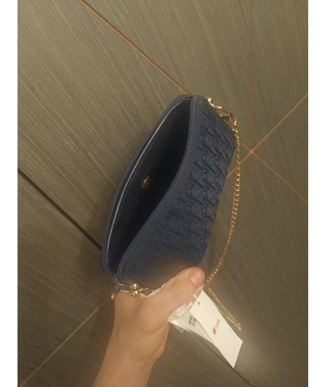 CHRISTIAN DIOR Темно-синяя тканевая сумка через плечо, фото 4