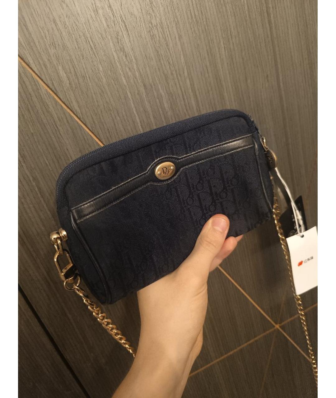 CHRISTIAN DIOR Темно-синяя тканевая сумка через плечо, фото 5