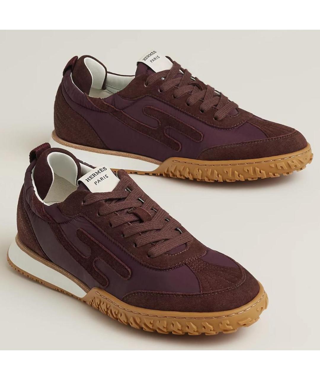 HERMES Бордовые замшевые кеды, фото 3