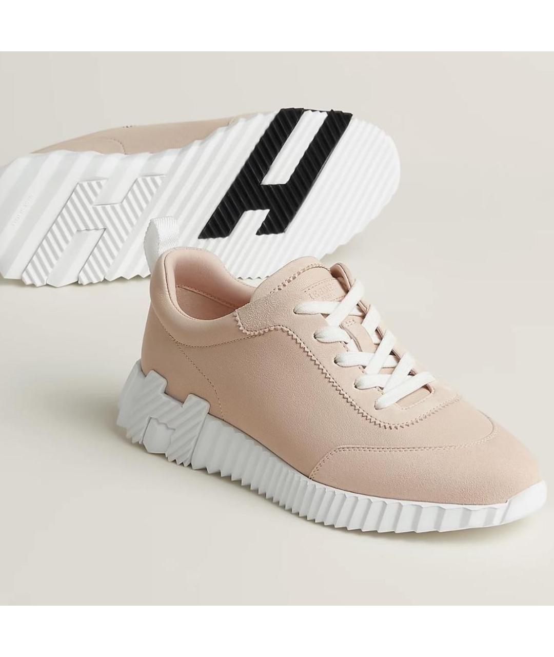 HERMES Розовые кожаные кроссовки, фото 2