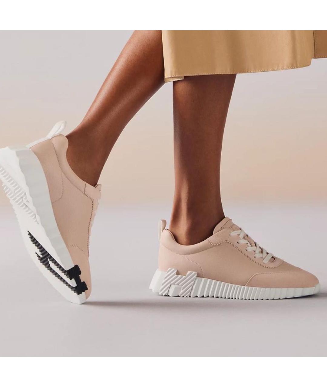 HERMES Розовые кожаные кроссовки, фото 3