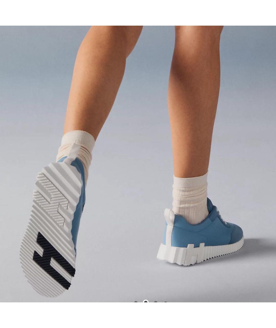 HERMES Голубые кожаные кроссовки, фото 3