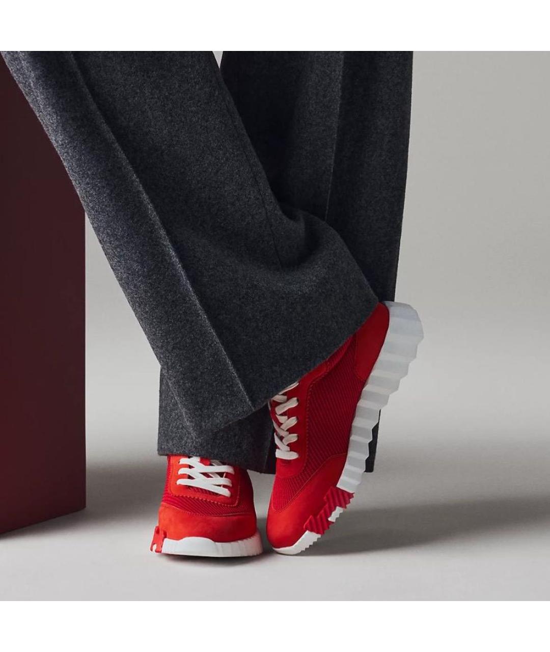 HERMES Красные кожаные кроссовки, фото 3