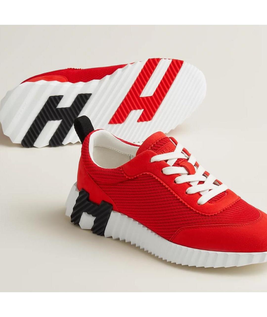 HERMES Красные кожаные кроссовки, фото 2