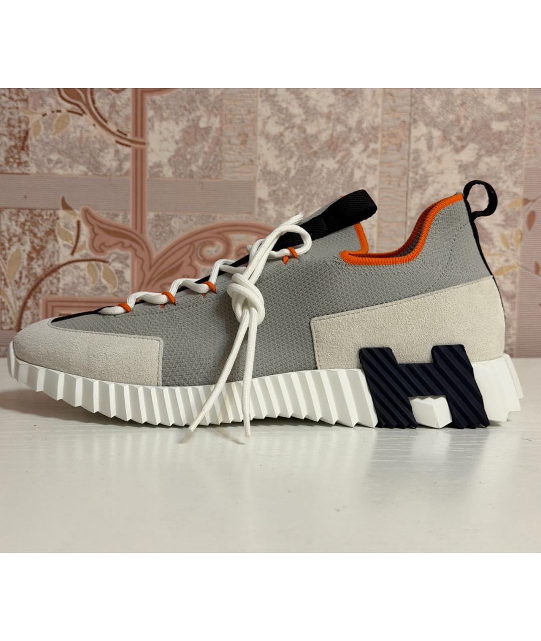 HERMES Серые текстильные низкие кроссовки / кеды, фото 5