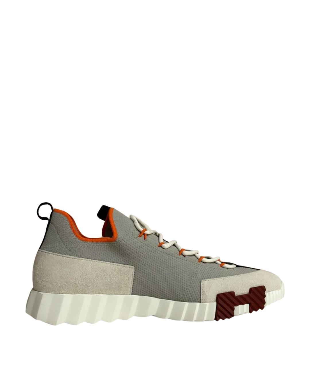 HERMES Серые текстильные низкие кроссовки / кеды, фото 1