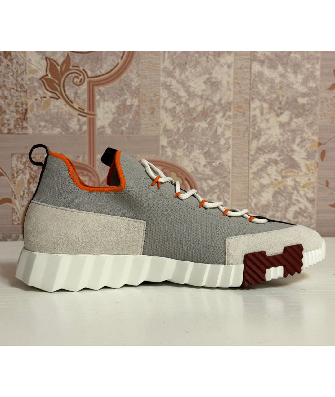 HERMES Серые текстильные низкие кроссовки / кеды, фото 6