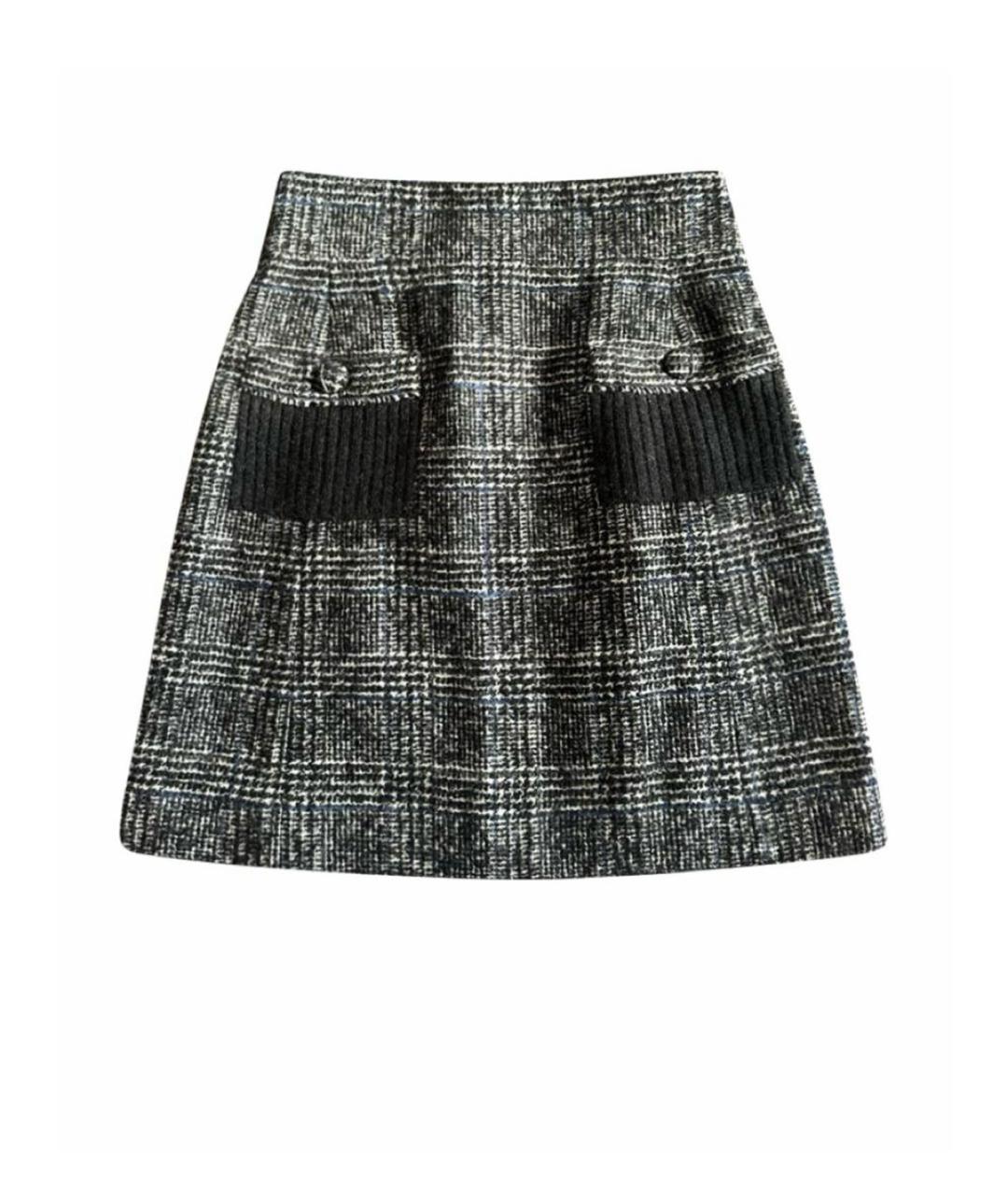 CHANEL Черная шерстяная юбка мини, фото 1
