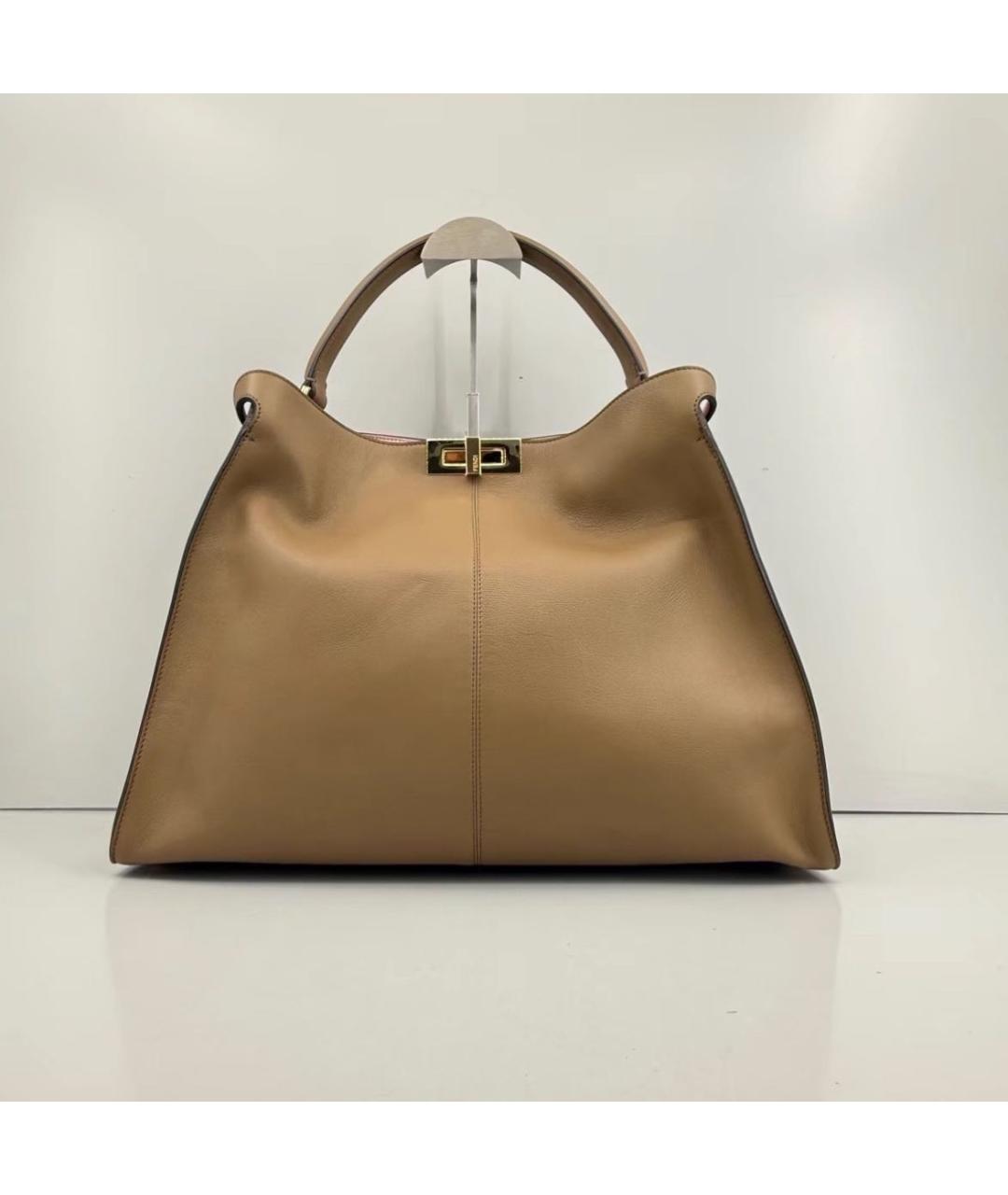 FENDI Бежевая кожаная сумка с короткими ручками, фото 2