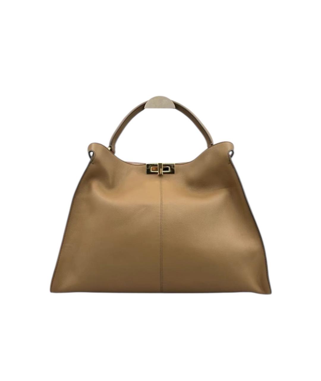 FENDI Бежевая кожаная сумка с короткими ручками, фото 9