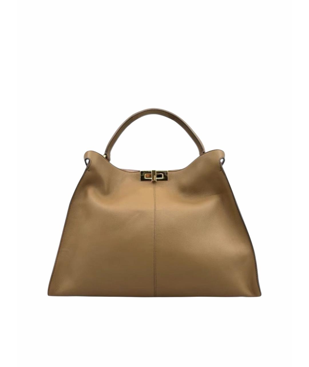 FENDI Бежевая кожаная сумка с короткими ручками, фото 1