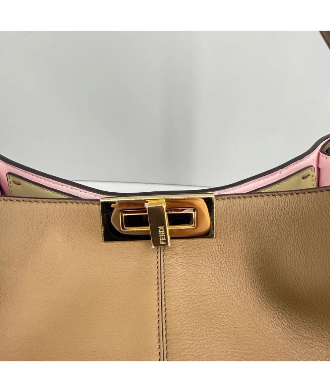 FENDI Бежевая кожаная сумка с короткими ручками, фото 7