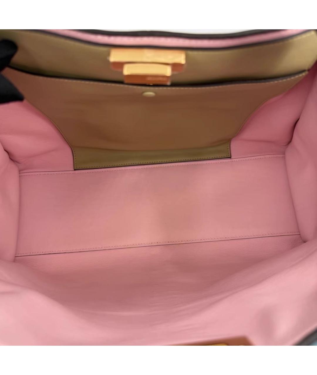 FENDI Бежевая кожаная сумка с короткими ручками, фото 4