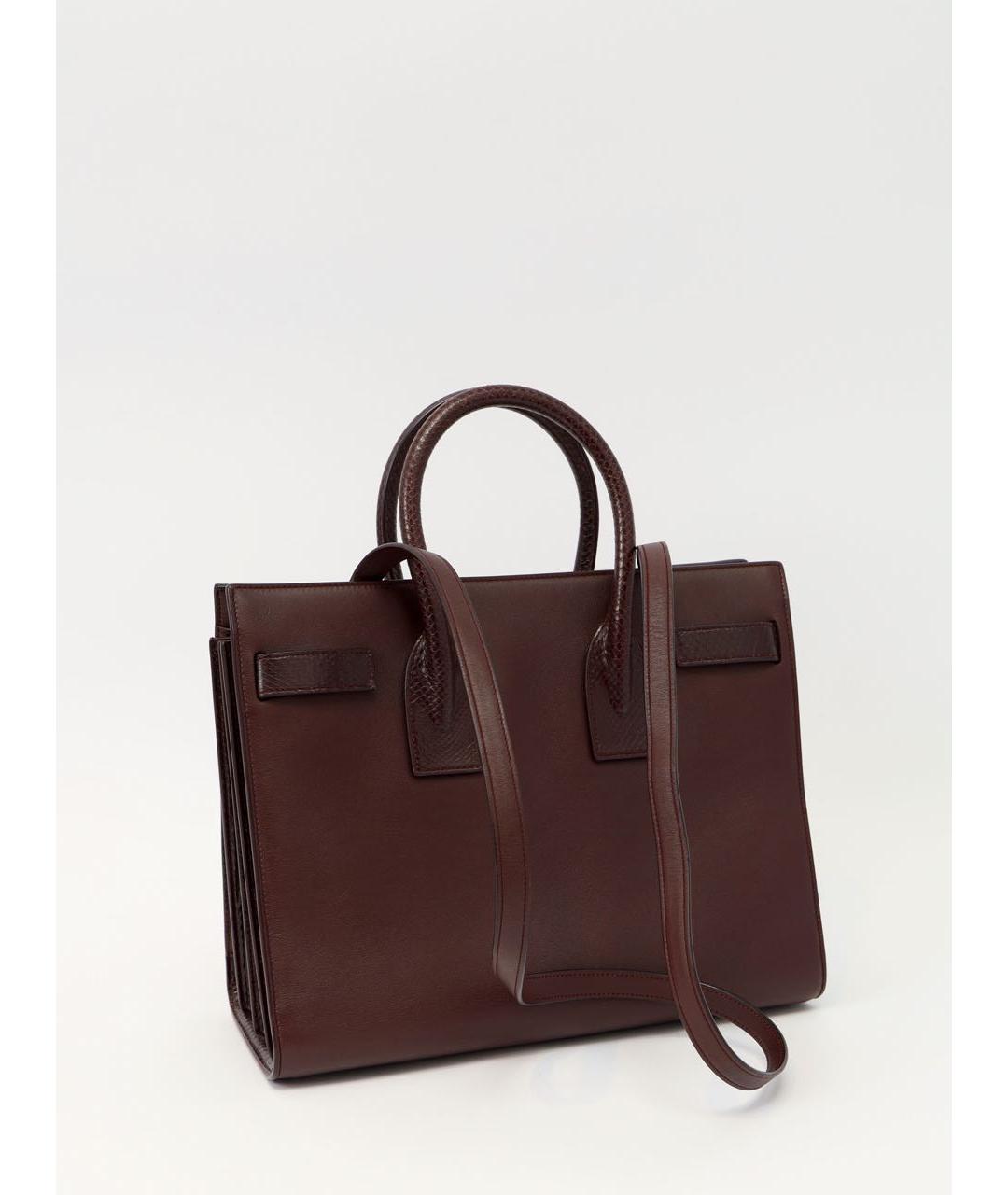 SAINT LAURENT Бордовая кожаная сумка тоут, фото 3