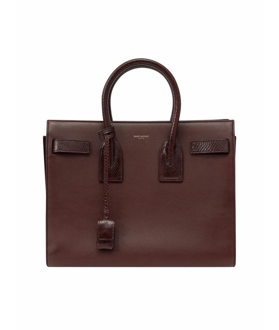 SAINT LAURENT Бордовая кожаная сумка тоут, фото 1