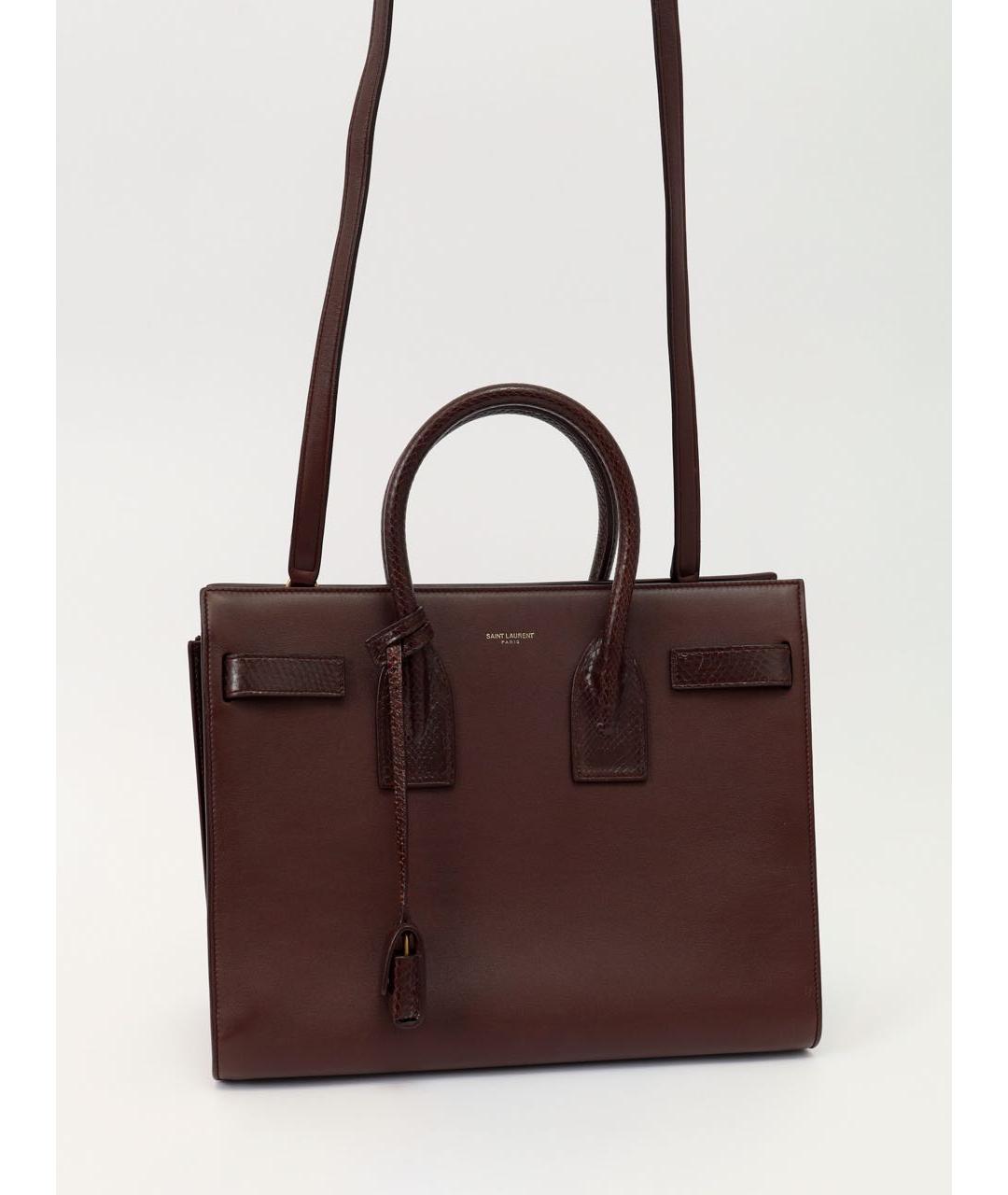 SAINT LAURENT Бордовая кожаная сумка тоут, фото 4