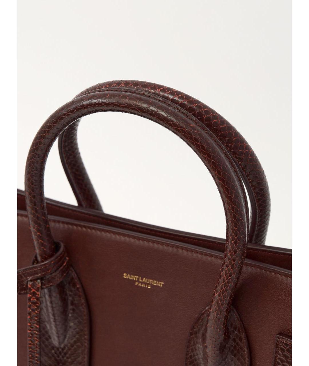 SAINT LAURENT Бордовая кожаная сумка тоут, фото 8