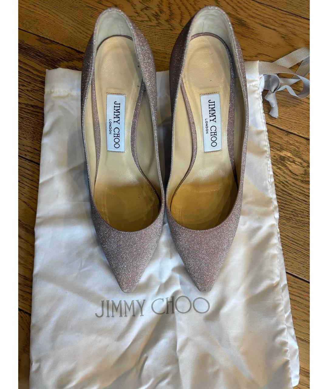 JIMMY CHOO Розовые кожаные лодочки на низком каблуке, фото 2