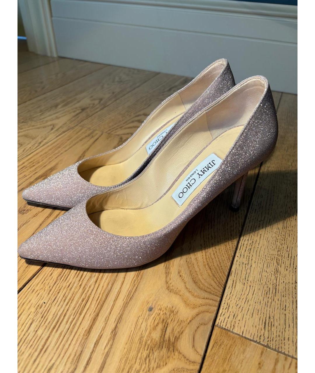 JIMMY CHOO Розовые кожаные лодочки на низком каблуке, фото 4