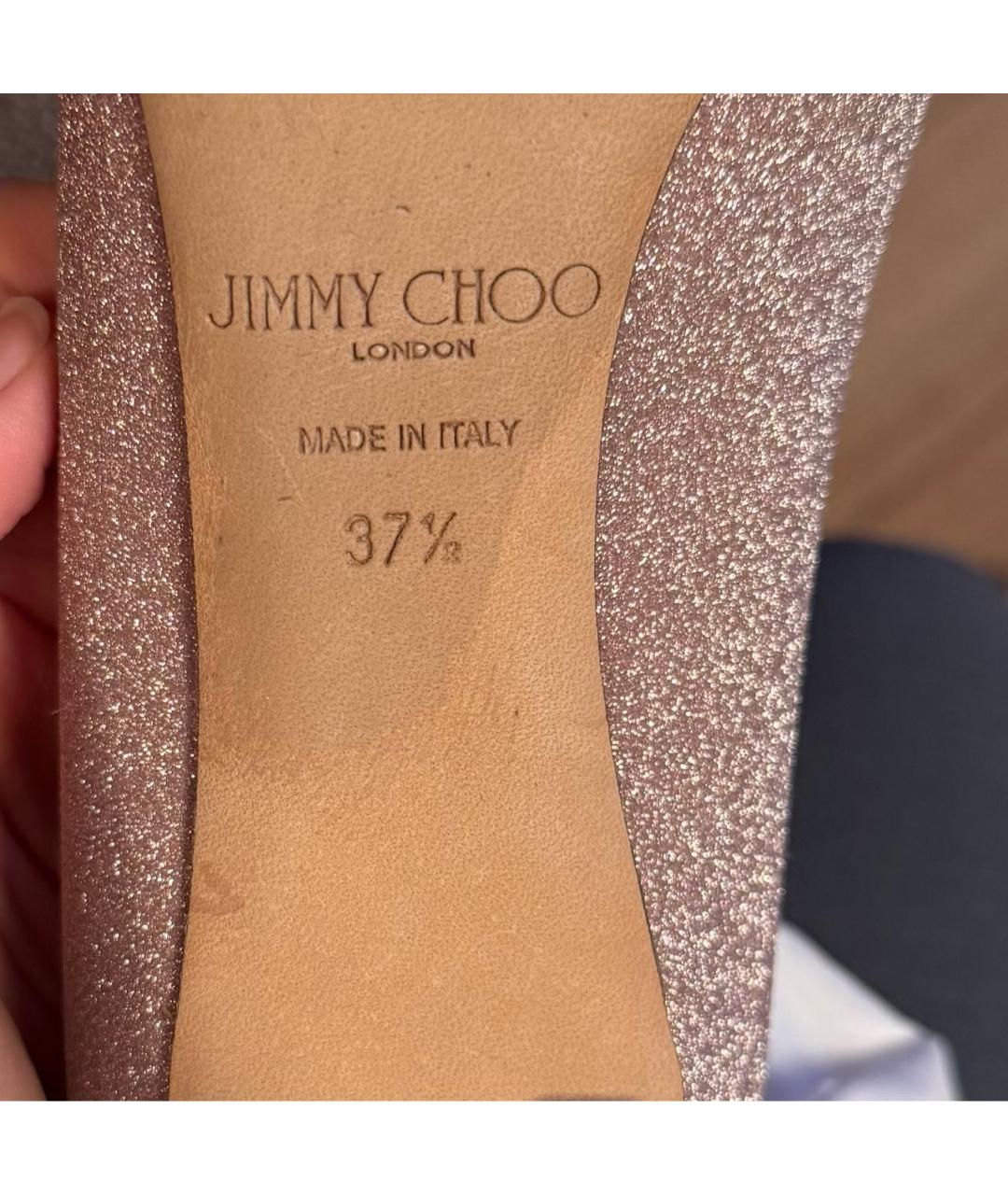 JIMMY CHOO Розовые кожаные лодочки на низком каблуке, фото 8