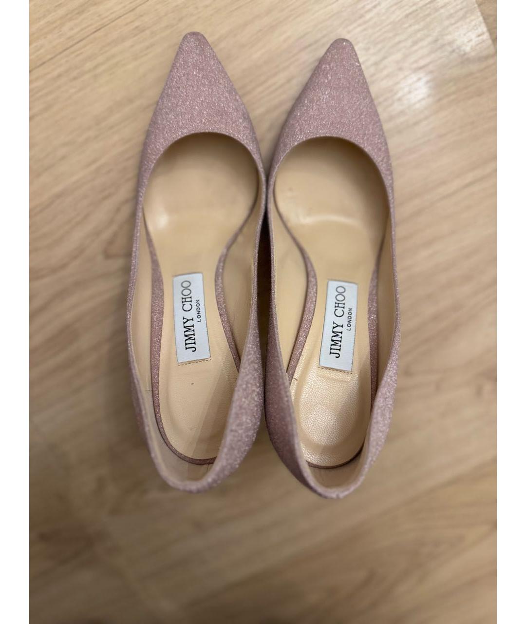 JIMMY CHOO Розовые кожаные лодочки на низком каблуке, фото 3