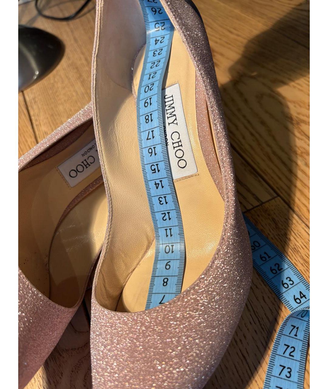 JIMMY CHOO Розовые кожаные лодочки на низком каблуке, фото 6