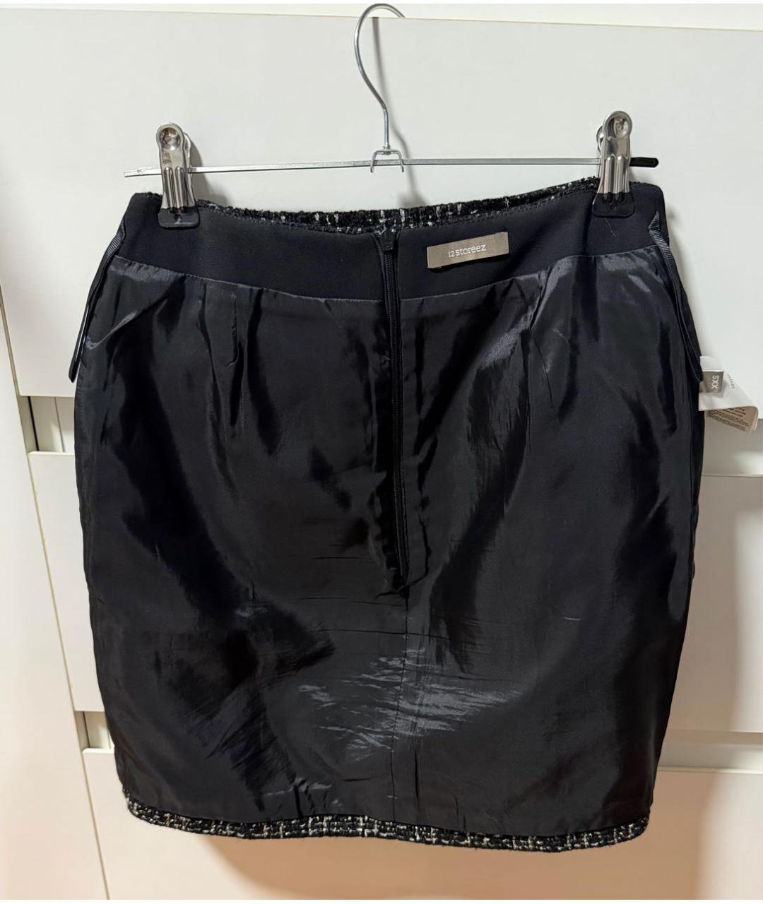 12 STOREEZ Черная твидовая юбка мини, фото 3