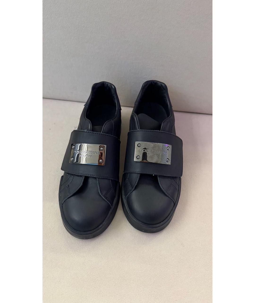 DOLCE&GABBANA Черные кожаные кеды, фото 2