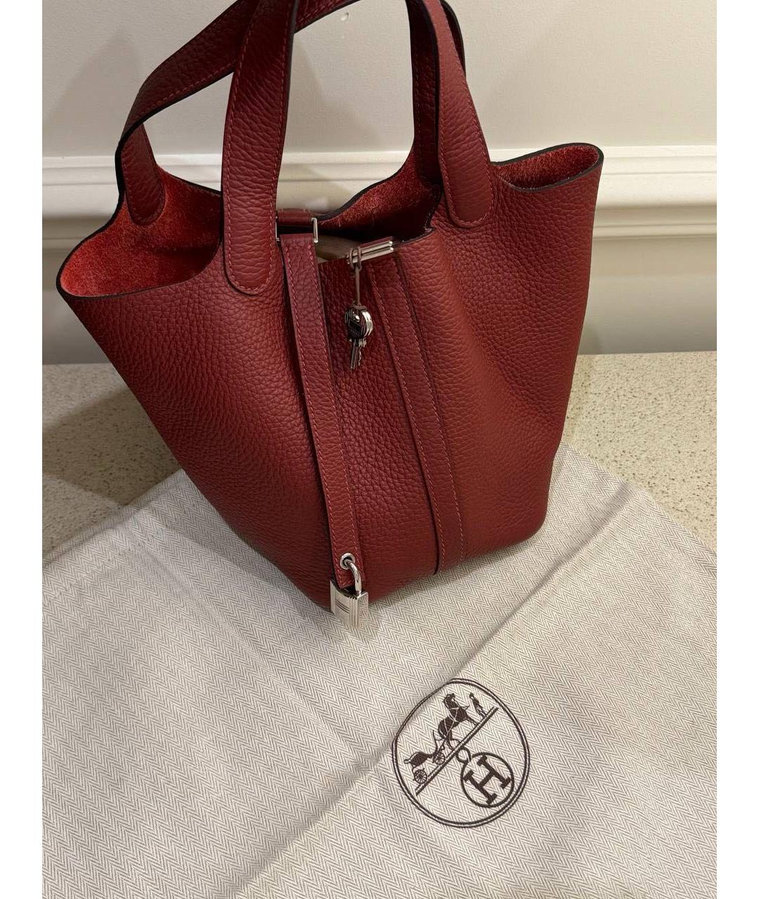 HERMES Бордовая кожаная сумка с короткими ручками, фото 2