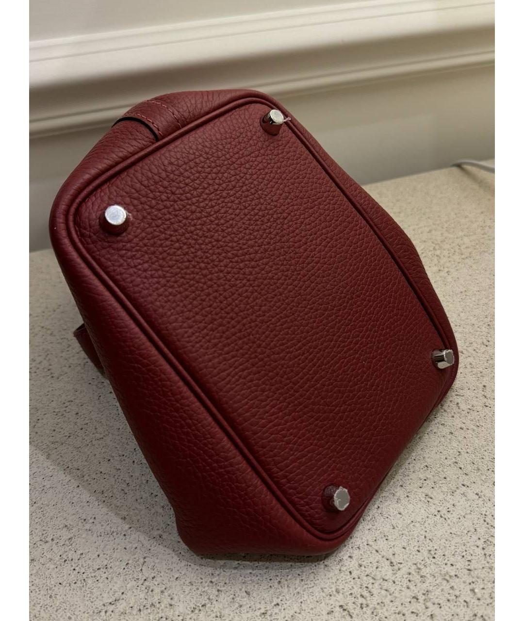 HERMES Бордовая кожаная сумка с короткими ручками, фото 4