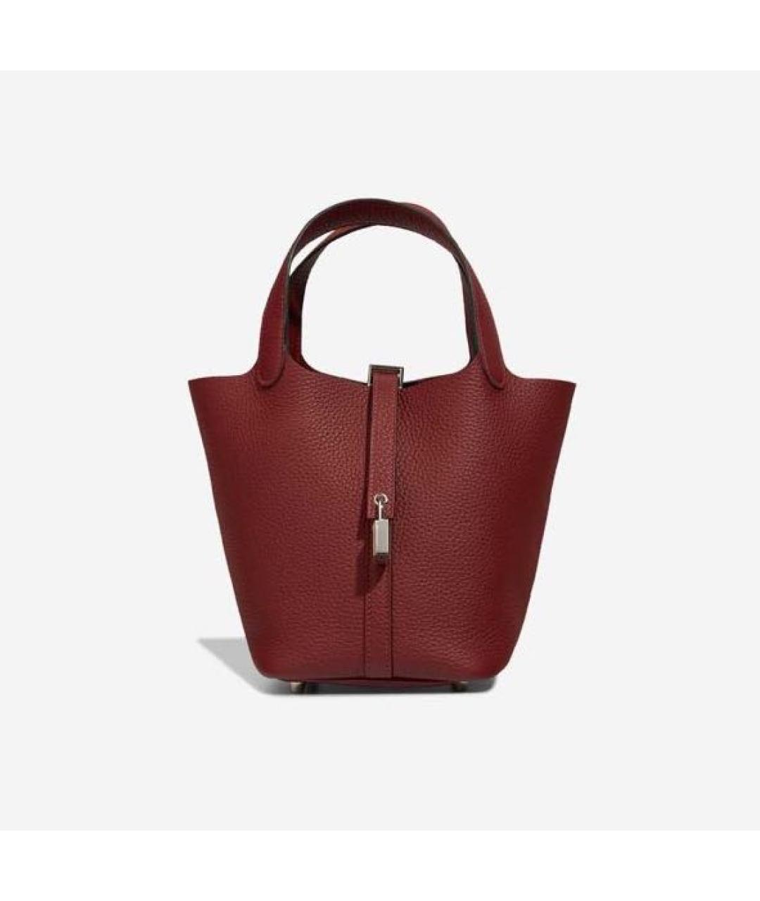 HERMES Бордовая кожаная сумка с короткими ручками, фото 8