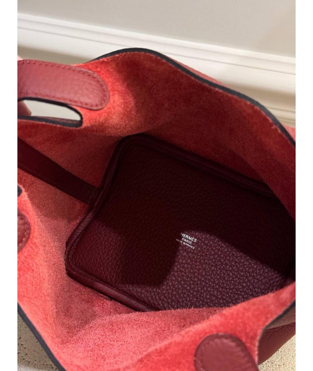 HERMES Бордовая кожаная сумка с короткими ручками, фото 5
