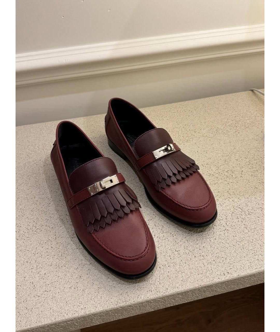 HERMES Бордовые кожаные лоферы, фото 4