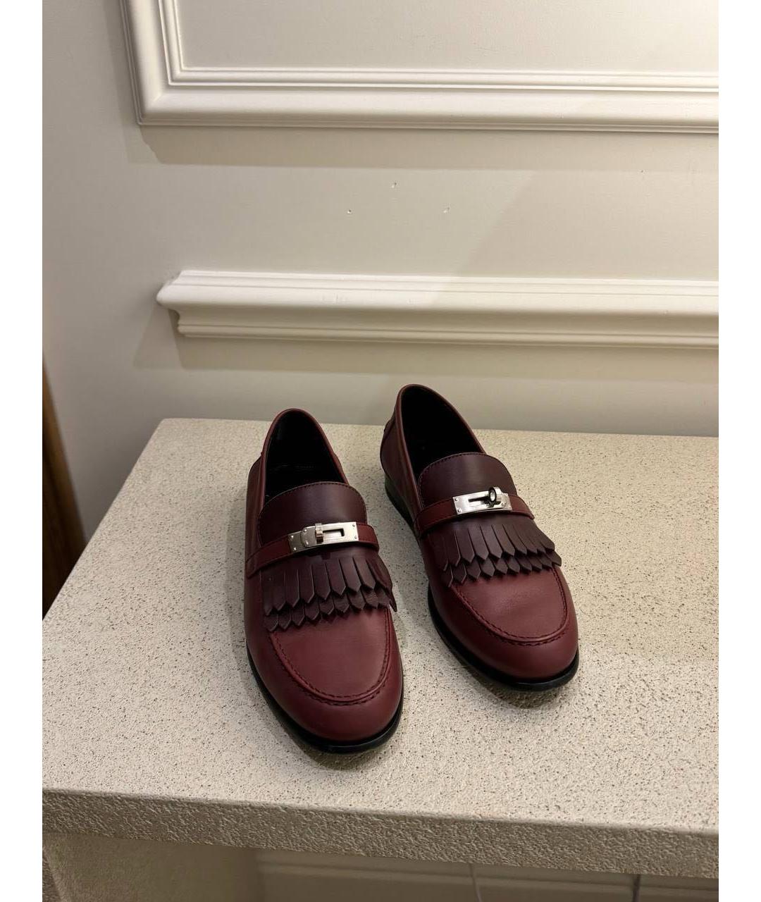 HERMES Бордовые кожаные лоферы, фото 2