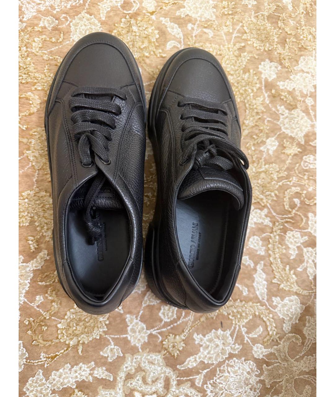 GIORGIO ARMANI Черные кожаные низкие кроссовки / кеды, фото 3