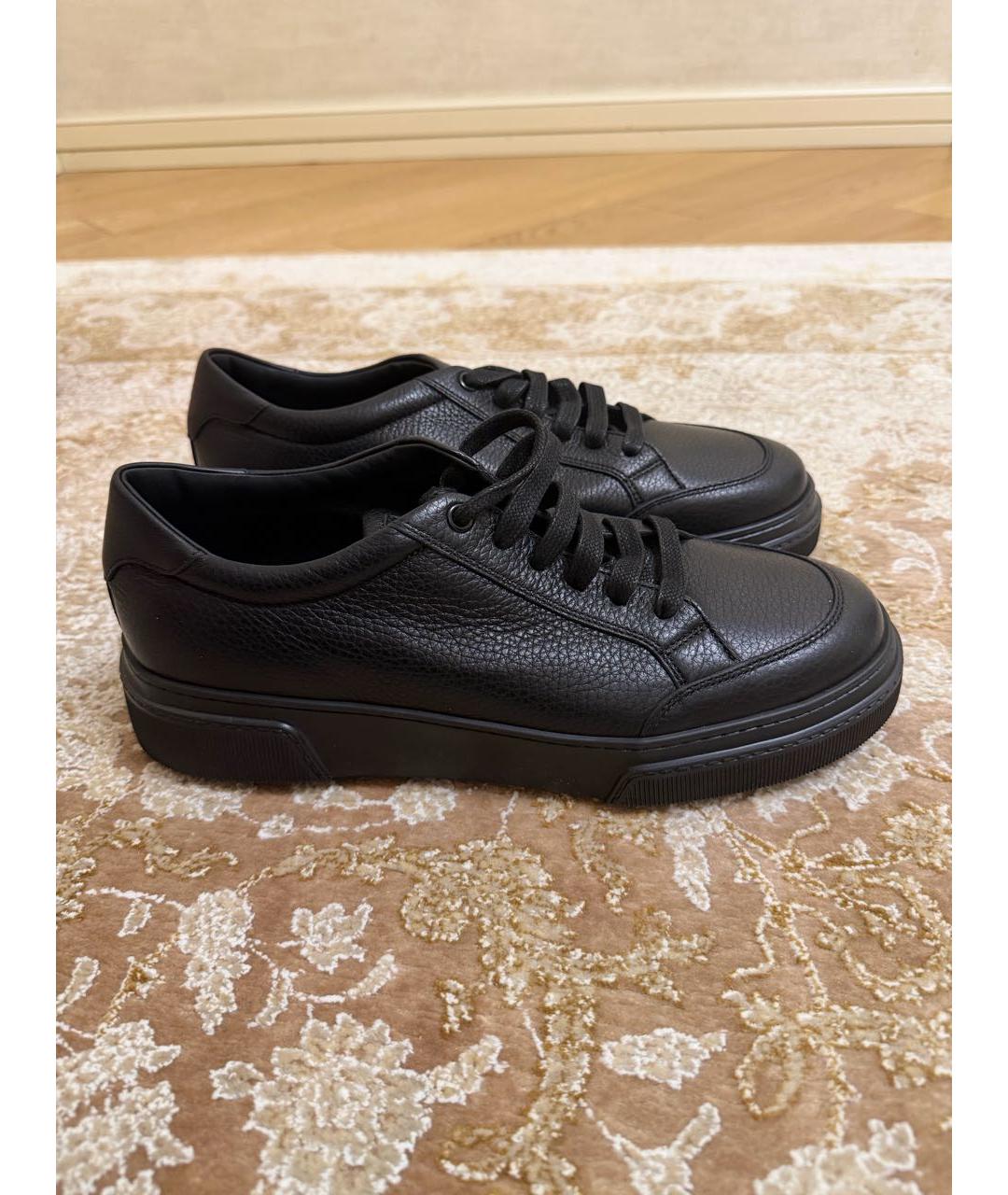 GIORGIO ARMANI Черные кожаные низкие кроссовки / кеды, фото 5