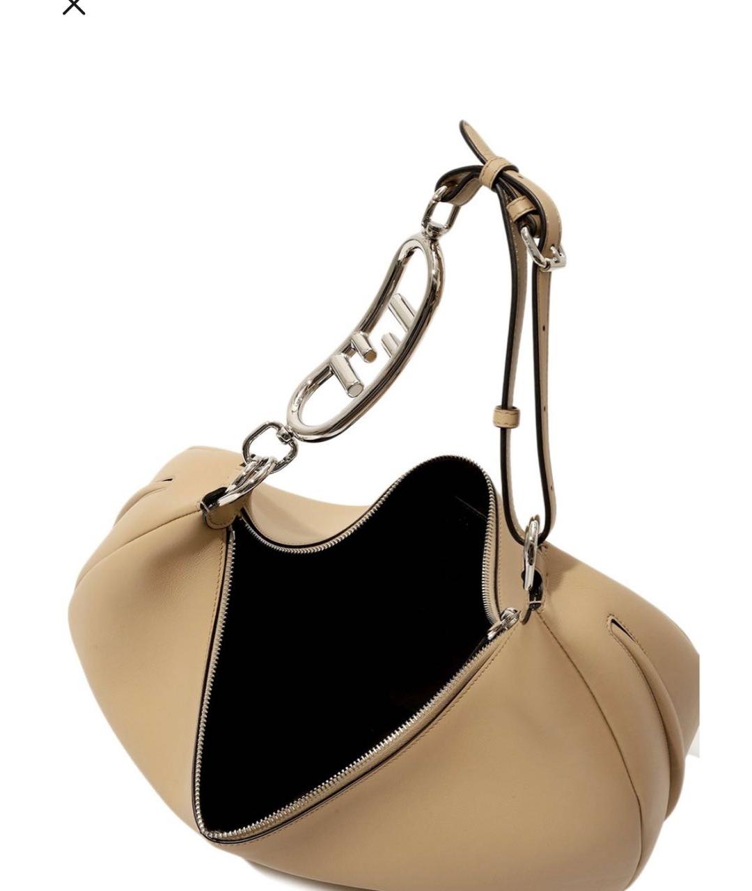 FENDI Бежевая кожаная сумка с короткими ручками, фото 7