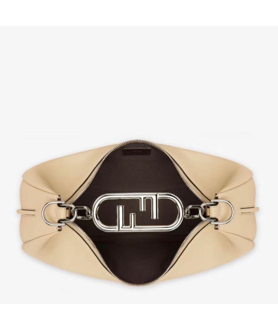 FENDI Бежевая кожаная сумка с короткими ручками, фото 4