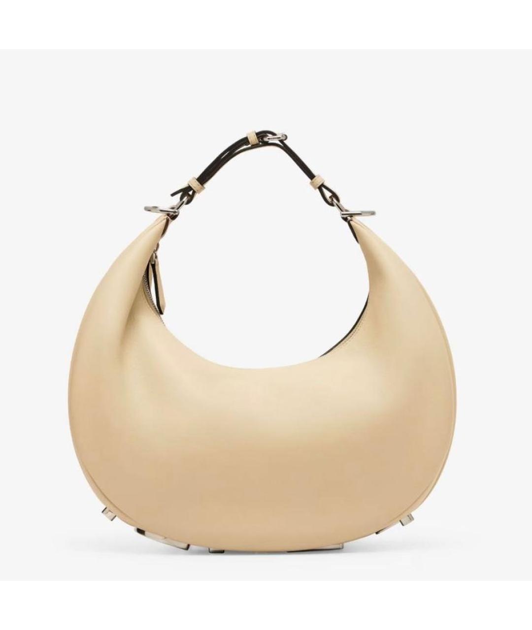 FENDI Бежевая кожаная сумка с короткими ручками, фото 2