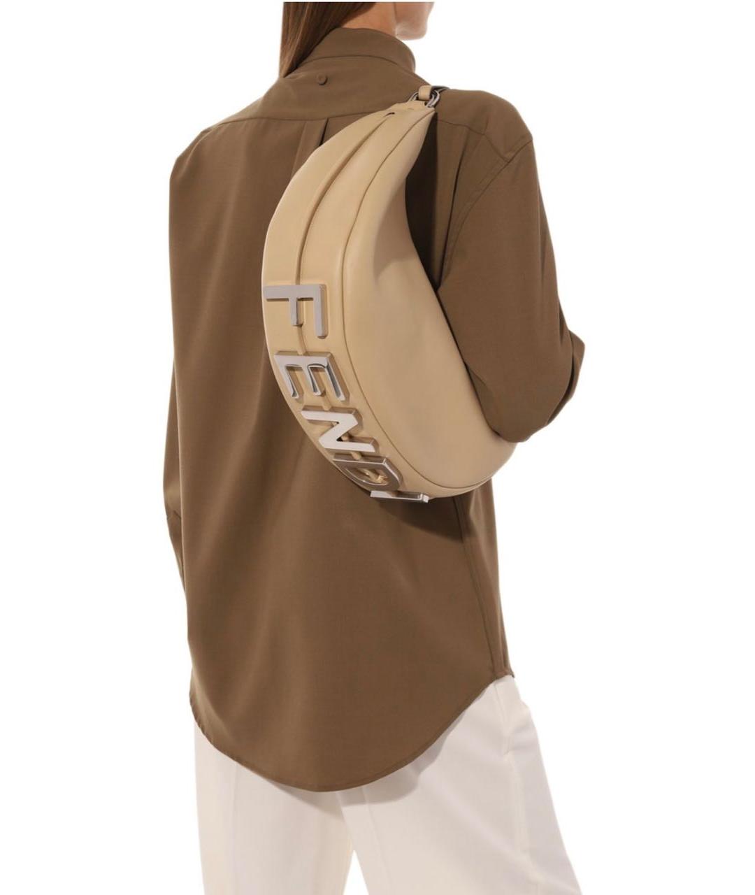 FENDI Бежевая кожаная сумка с короткими ручками, фото 5