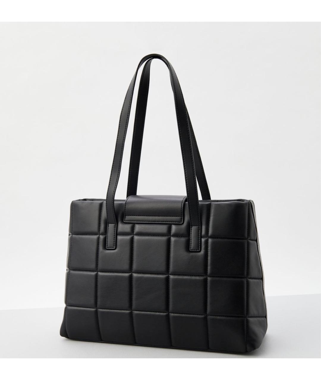 LOVE MOSCHINO Черная кожаная сумка тоут, фото 2