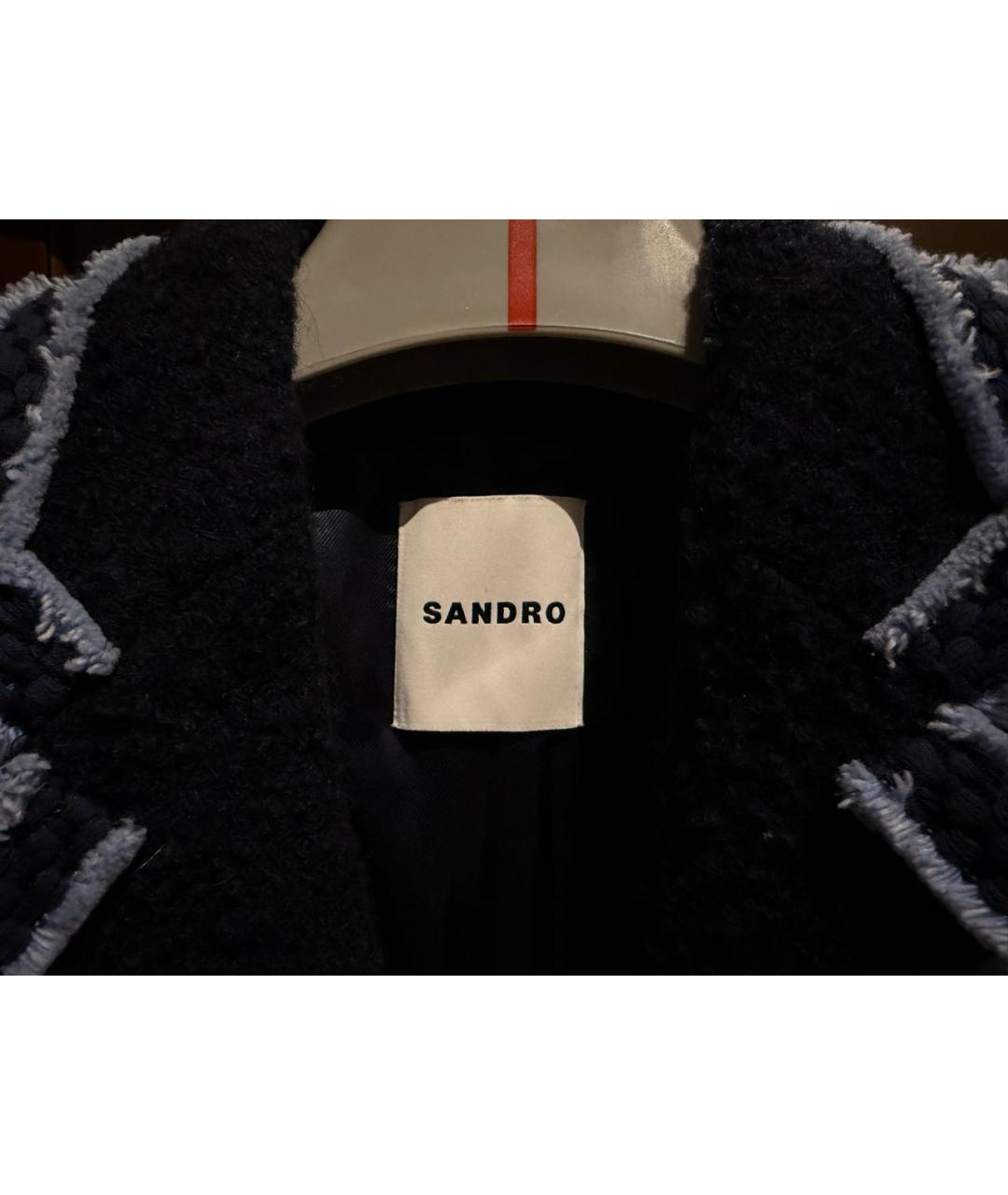 SANDRO Темно-синий твидовый жакет/пиджак, фото 3