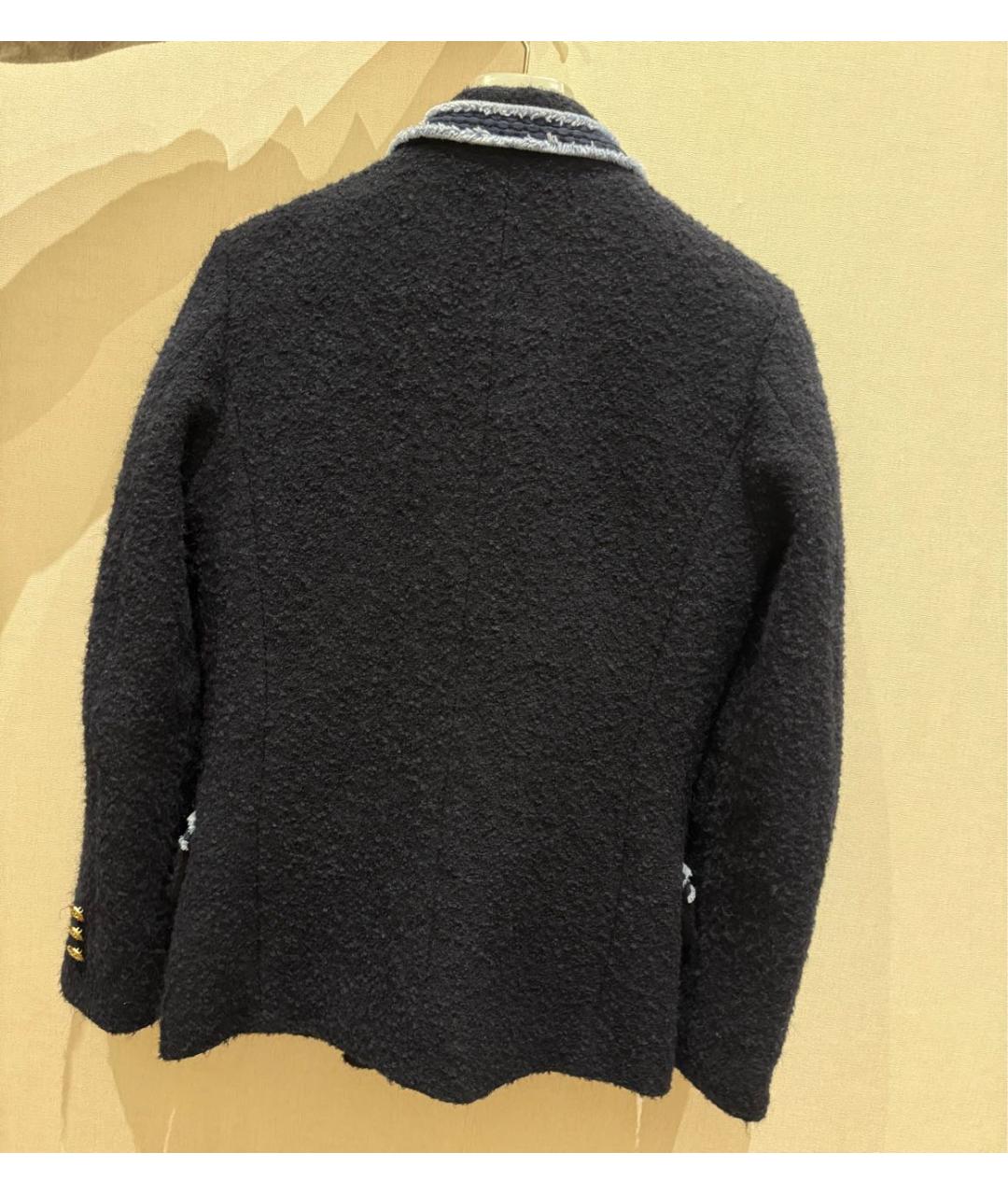 SANDRO Темно-синий твидовый жакет/пиджак, фото 2