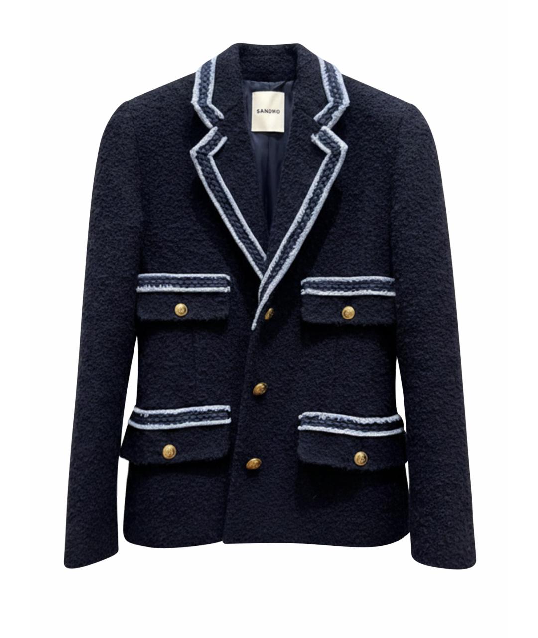 SANDRO Темно-синий твидовый жакет/пиджак, фото 1