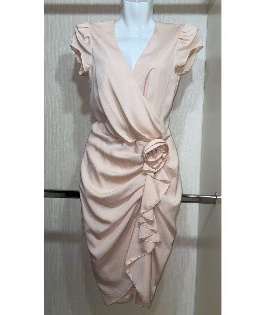 ELISABETTA FRANCHI Бежевое полиэстеровое коктейльное платье, фото 9
