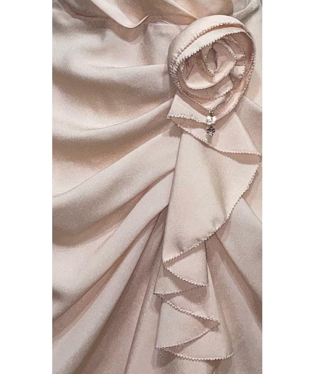 ELISABETTA FRANCHI Бежевое полиэстеровое коктейльное платье, фото 4