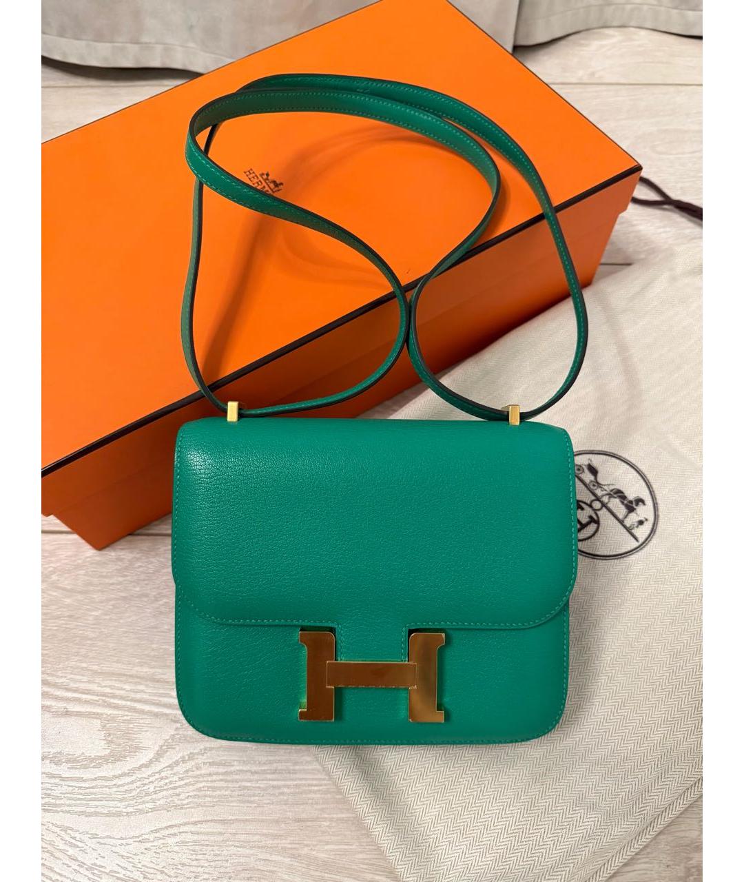 HERMES Зеленая кожаная сумка через плечо, фото 7