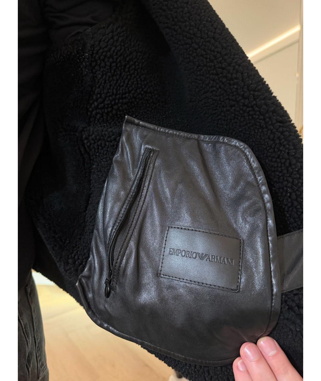 EMPORIO ARMANI Черная кожаная дубленка/шуба, фото 3