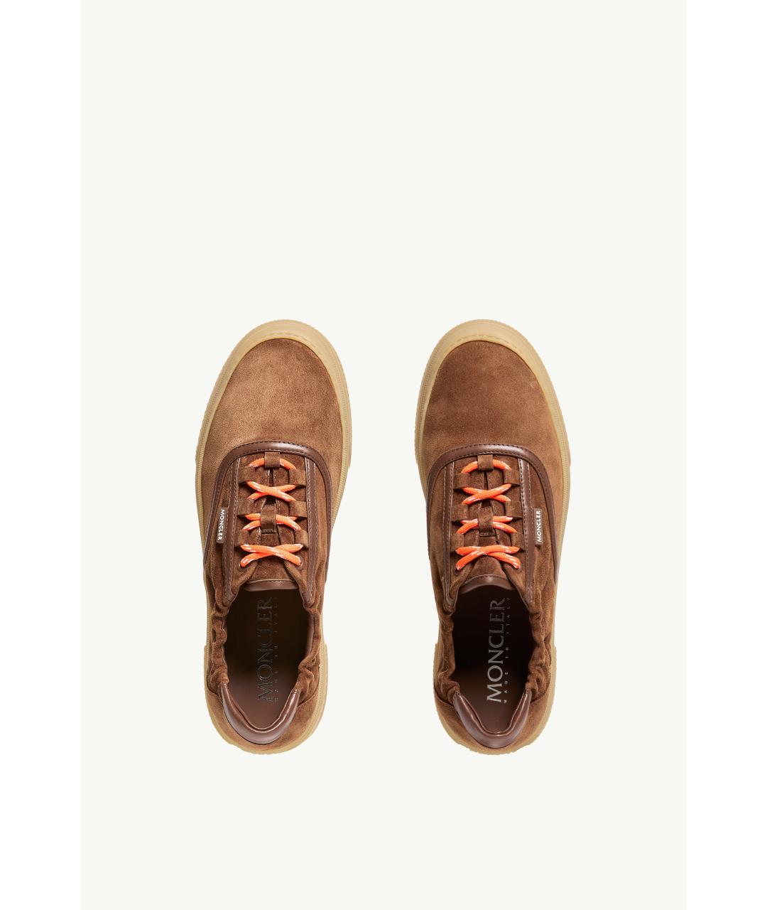 MONCLER Коричневые кожаные кроссовки, фото 6